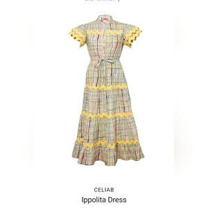 CeliaB Ippolita Plaid Yellow Trim Dress. Size S